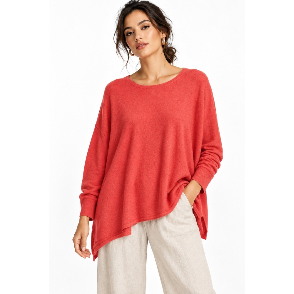 Eileen Fisher 100% Cashmere Oversized Sweater Coral Pink Boxy Knit Large